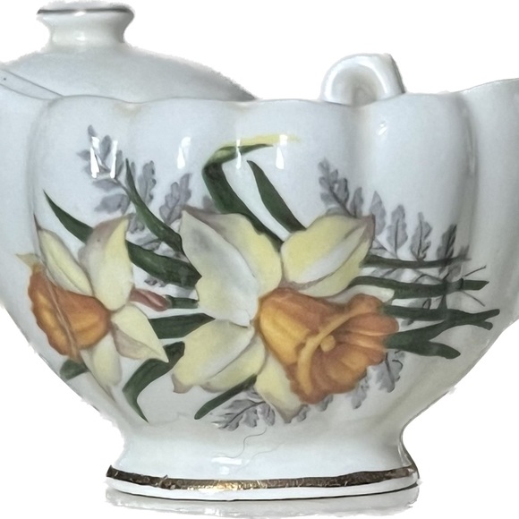 πRoyal Dover England Bone China Cream and Sugar Bowl with Lid Daffodil Set - Picture 11 of 16